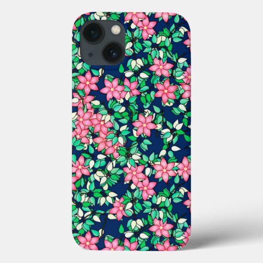 Roze bloemen, donkerblauwe achtergrond Case-Mate iPhone case (Achterkant)
