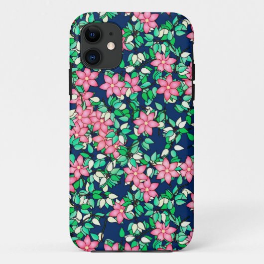 Roze bloemen, donkerblauwe achtergrond Case-Mate iPhone case (Achterkant)