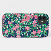 Roze bloemen, donkerblauwe achtergrond Case-Mate iPhone case (Achterkant (horizontaal))