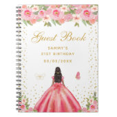 Roze Bloemen Donkere Huid Prinses Gastenboek Notitieboek (Voorkant)
