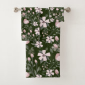 Roze bloemen donkergroene bladeren moderne bloem bad handdoek (Insitu)