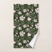 Roze bloemen donkergroene bladeren moderne bloem bad handdoek (Handdoek)
