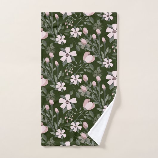 Roze bloemen donkergroene bladeren moderne bloem bad handdoek (Handdoek)