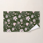 Roze bloemen donkergroene bladeren moderne bloem bad handdoek (Handdoek)