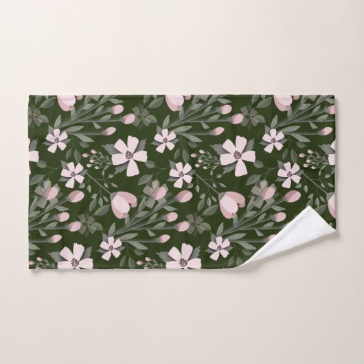 Roze bloemen donkergroene bladeren moderne bloem bad handdoek (Handdoek)