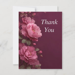 Roze Bloemen Donkerpaarse Achtergrond Bedankkaart Briefkaart