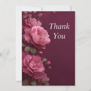 Roze Bloemen Donkerpaarse Achtergrond Bedankkaart Kaart