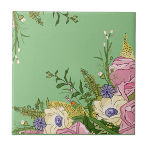 Roze Bloemen Doodle illustratie op Tegeltje