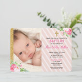 Roze Bloemen Doop Doop Meisje Foto Kaart (Staand voorkant)