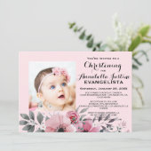 Roze Bloemen DOOP Elegante Uitnodiging voor Evenem (Staand voorkant)