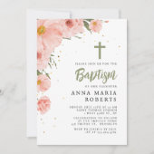 Roze Bloemen Doop Kaart (Voorkant)