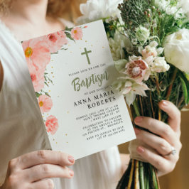 Roze Bloemen Doop Kaart