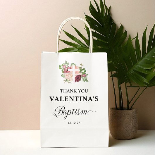 Roze Bloemen Doop Meisje Medium Cadeauzakje