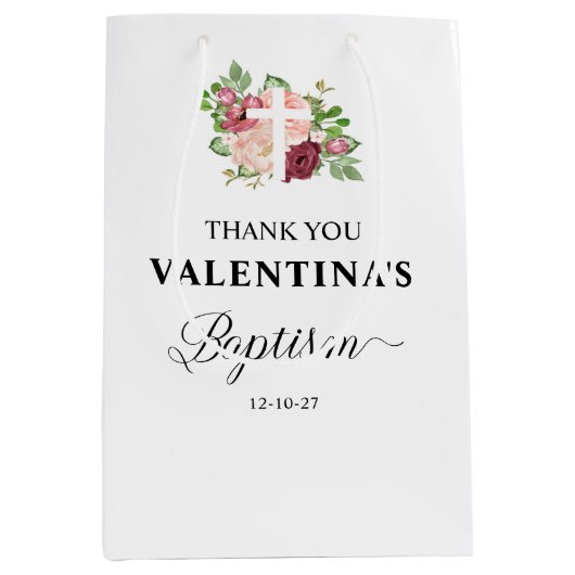 Roze Bloemen Doop Meisje Medium Cadeauzakje (Voorkant)