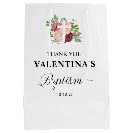 Roze Bloemen Doop Meisje Medium Cadeauzakje (Achterkant)