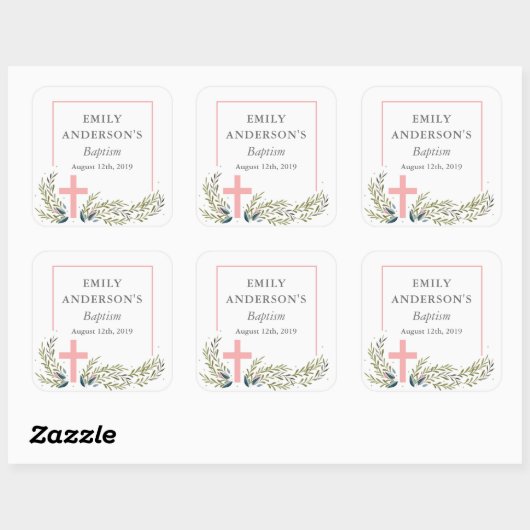 Roze Bloemen Doop Sticker Labels (Vel)