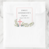 Roze Bloemen Doop Sticker Labels (Tas)