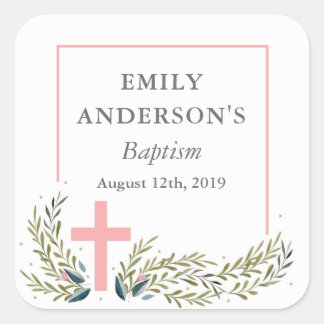 Roze Bloemen Doop Sticker Labels
