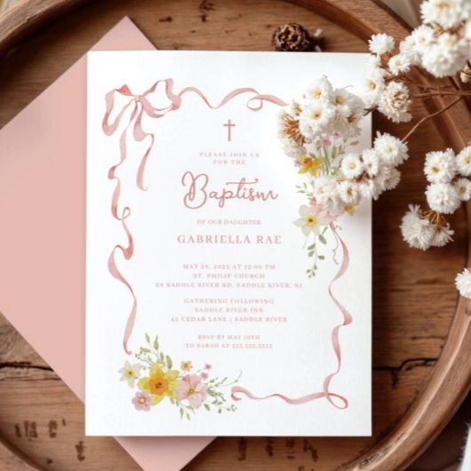 Roze Bloemen Doop Uitnodiging