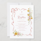 Roze Bloemen Doop Uitnodiging (Voorkant)