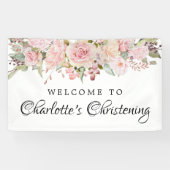 Roze Bloemen Doop Welkom Banner Sjabloon (Horizontaal)