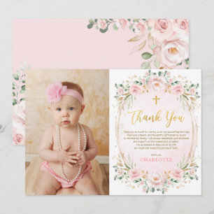 Roze Bloemen Doopsel Dankjewel Kaart