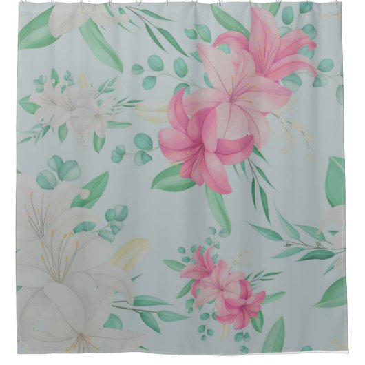  roze bloemen douchegordijn (Voorkant)
