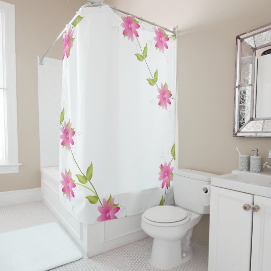 Roze bloemen douchegordijn (In situ)