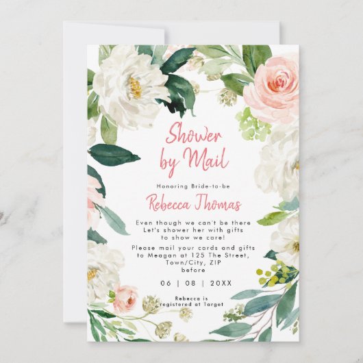 roze bloemen douchen per post na vrijgezellenfeest kaart (Voorkant)