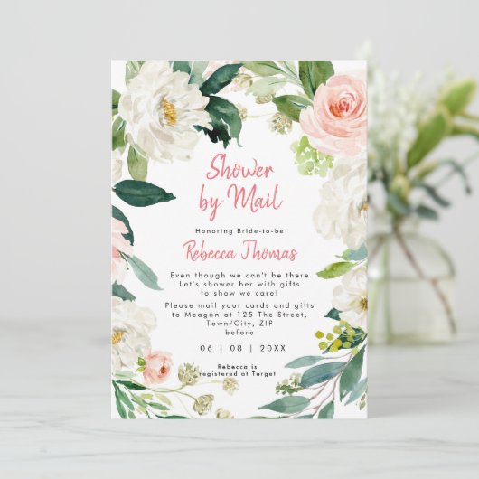 roze bloemen douchen per post na vrijgezellenfeest kaart (Staand voorkant)