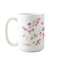 Roze Bloemen Dragonfly Gepersonaliseerde Mok
