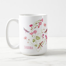 Roze Bloemen Dragonfly Gepersonaliseerde Mok