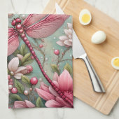 Roze Bloemen Dragonfly Keuken Handdoek (Quarter Fold)