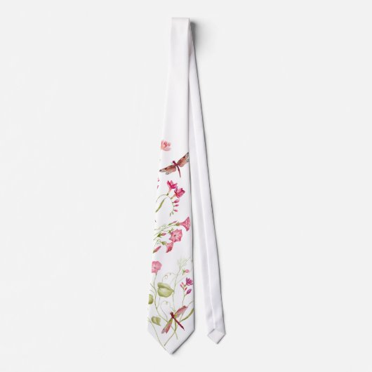 Roze Bloemen Dragonfly Stropdas (Voorkant)