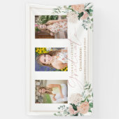 Roze Bloemen Drie foto's Kalligrafie Afstuderen Spandoek (Verticaal)