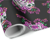 Roze bloemen driedubbele dag van de dode suikerrie cadeaupapier (Rol Hoek)