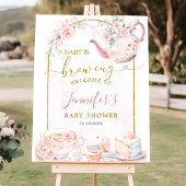 Roze Bloemen Een Baby is Brouwen Welkomstbord Poster