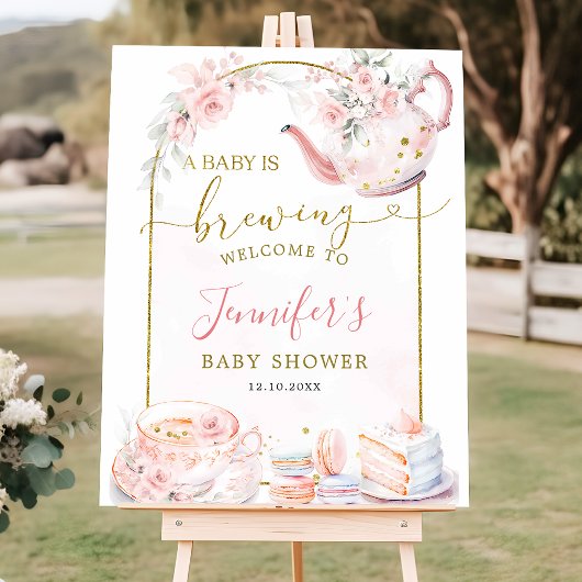 Roze Bloemen Een Baby is Brouwen Welkomstbord Poster