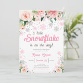 Roze Bloemen Een beetje Snowflake Baby shower Kaart (Staand voorkant)