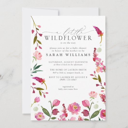 Roze Bloemen Een beetje Wildflower Waterverf Showe Kaart (Voorkant)