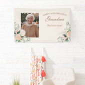 Roze Bloemen Een Foto 80ste Verjaardag Banner (Insitu)