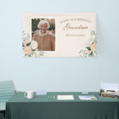 Roze Bloemen Een Foto 80ste Verjaardag Banner (Beurs)