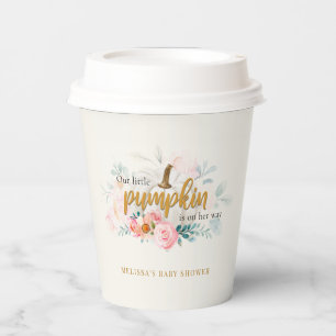 Roze Bloemen Een Kleine Pompoen Meisje Baby shower Papieren Bekers