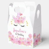 Roze Bloemen Eenhoorn Gouden Harten Verjaardag Bedankdoosjes (Geopend)