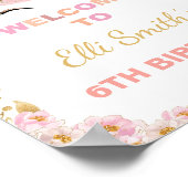 Roze Bloemen Eenhoorn Verjaardagsfeest Welkomstbor Poster (Hoek)