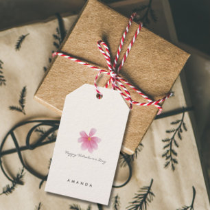 Roze Bloemen Eenvoudige Waterverf Valentijns's Gif Cadeaulabel