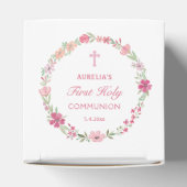 Roze Bloemen Eerste Communie Hart Bedankdoosjes (Bovenkant)