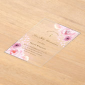 Roze bloemen Eerste Heilige Communie Acryl Uitnodigingen (Laagn)