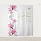 Roze Bloemen Eerste Heilige Communie Foto Achtergr Wandkleed (Voorkant)