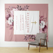 Roze Bloemen Eerste Heilige Communie Foto Achtergr Wandkleed (In Situ (horizontaal))